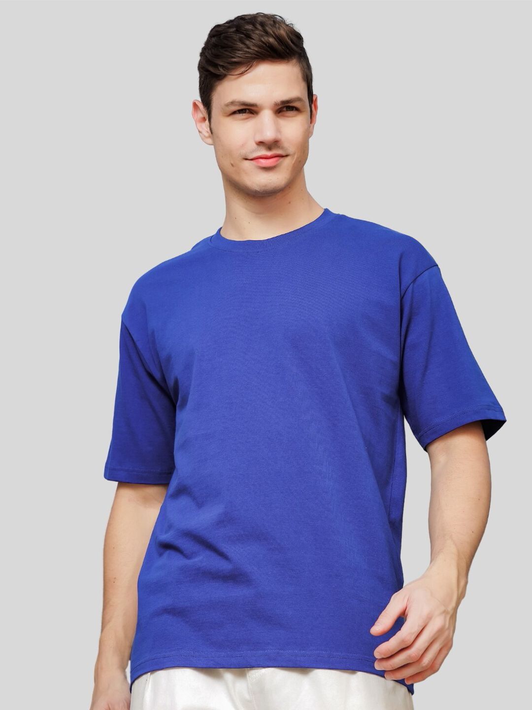 ADRO Round Neck Drop-Shoulder Sleeves Oversized Pure Cotton T-shirt