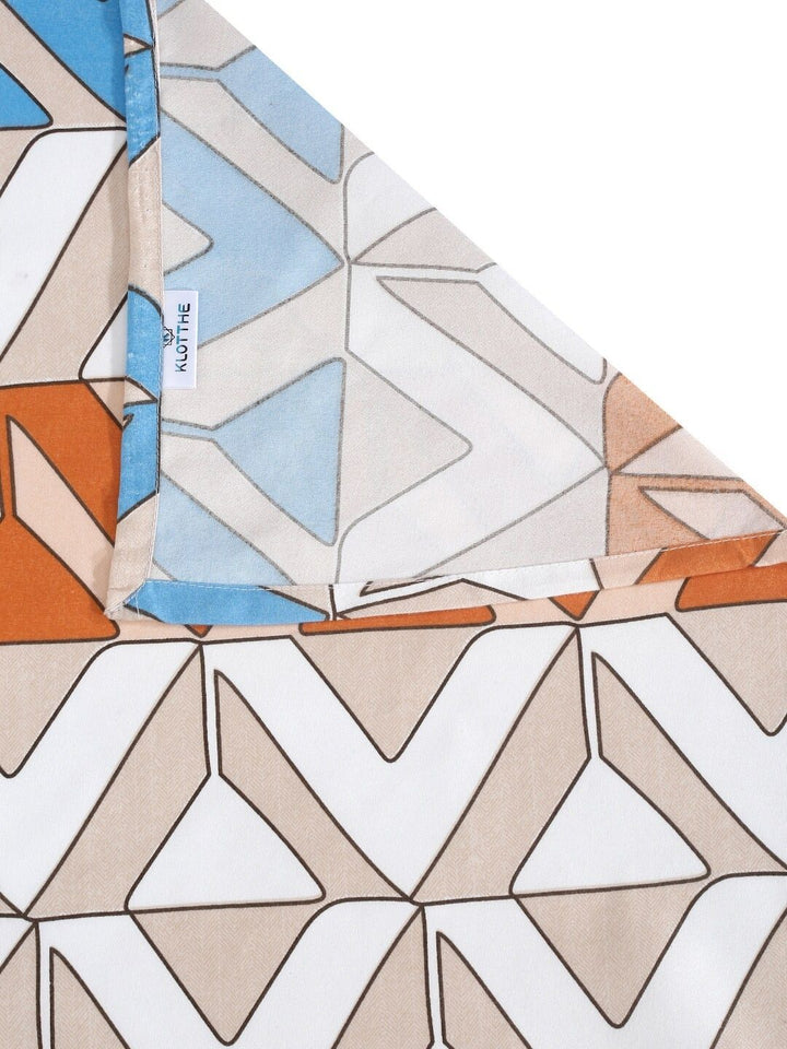 KLOTTHE Coklat Geometric Polycotton 300 TC Cadar Katil King dengan 2 Sarung Bantal-98 x 89 inci
