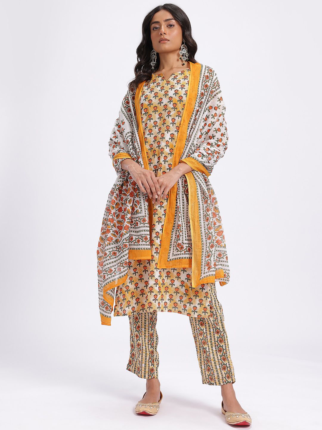 Anouk Women Floral Printed Regular Pure Cotton Kurta with Trousers & With Dupatta
