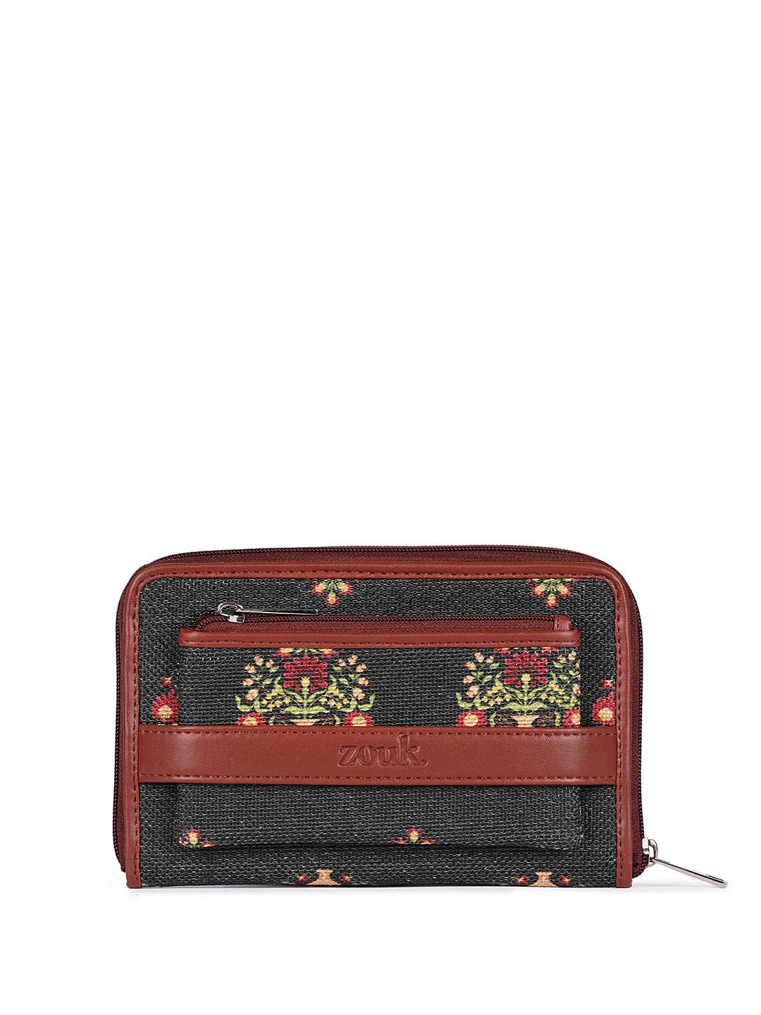 ZOUK Women Floral Printed Vegan Leather Zip Around Wallet