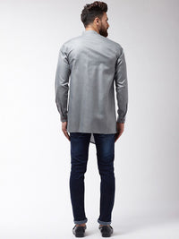 SOJANYA Men Grey Solid Asymmetric Hemline Straight Kurta