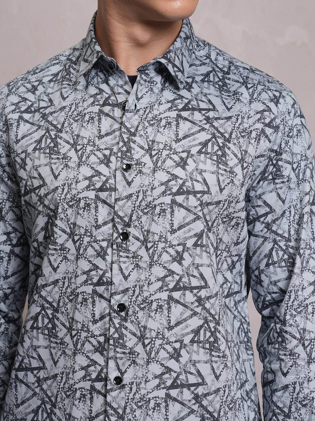 LOCOMOTIVE Luxe Slim Fit Geometric Printed Satin Party Shirt