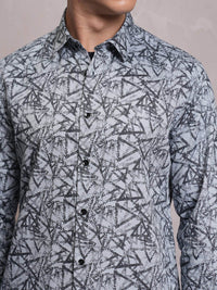 LOCOMOTIVE Luxe Slim Fit Geometric Printed Satin Party Shirt
