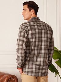 DENNISON Smart Tartan Checked Button-Down Collar Cotton Casual Shirt