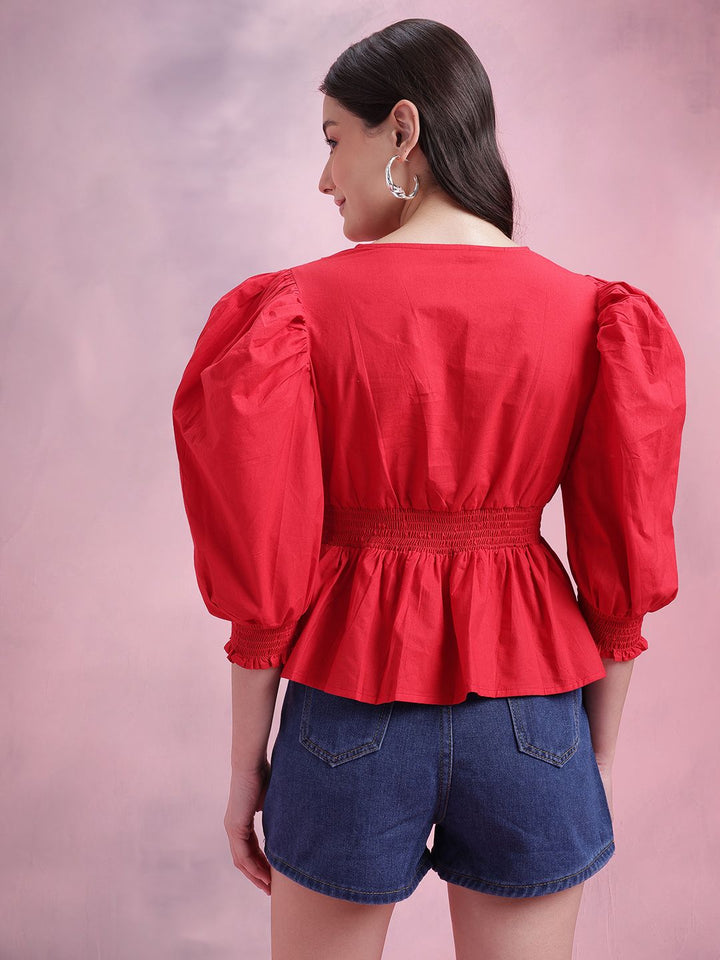 DressBerry Smocked Pure Cotton Peplum Top