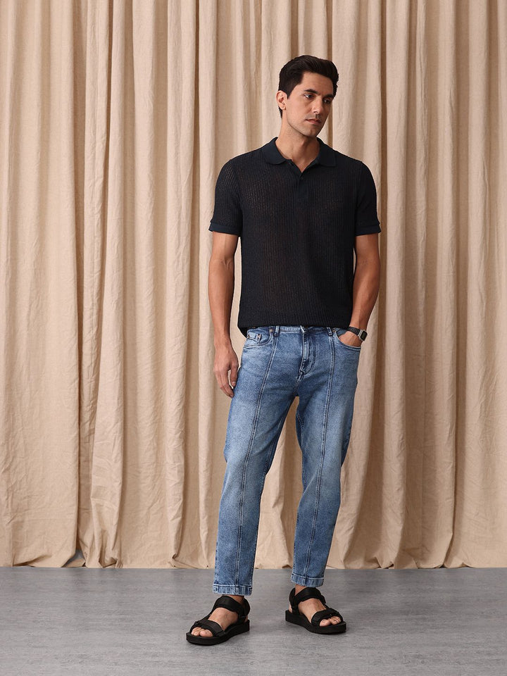 Mr Bowerbird Men Tapered Fit Mid-Rise Heavy Fade Cropped Stretchable Jeans