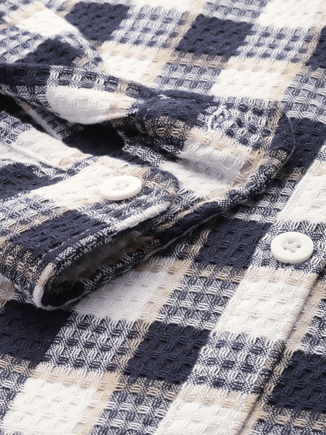 The Indian Garage Co Pure Cotton Textured Checked Drop-Shoulder Relaxed Casual Shirt