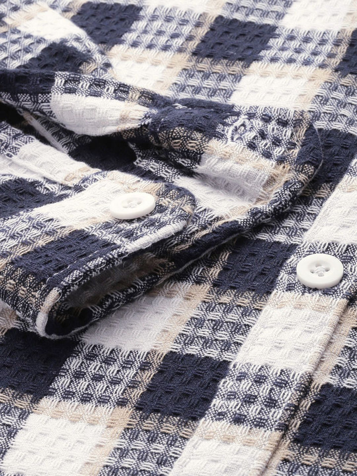 The Indian Garage Co Pure Cotton Textured Checked Drop-Shoulder Relaxed Casual Shirt