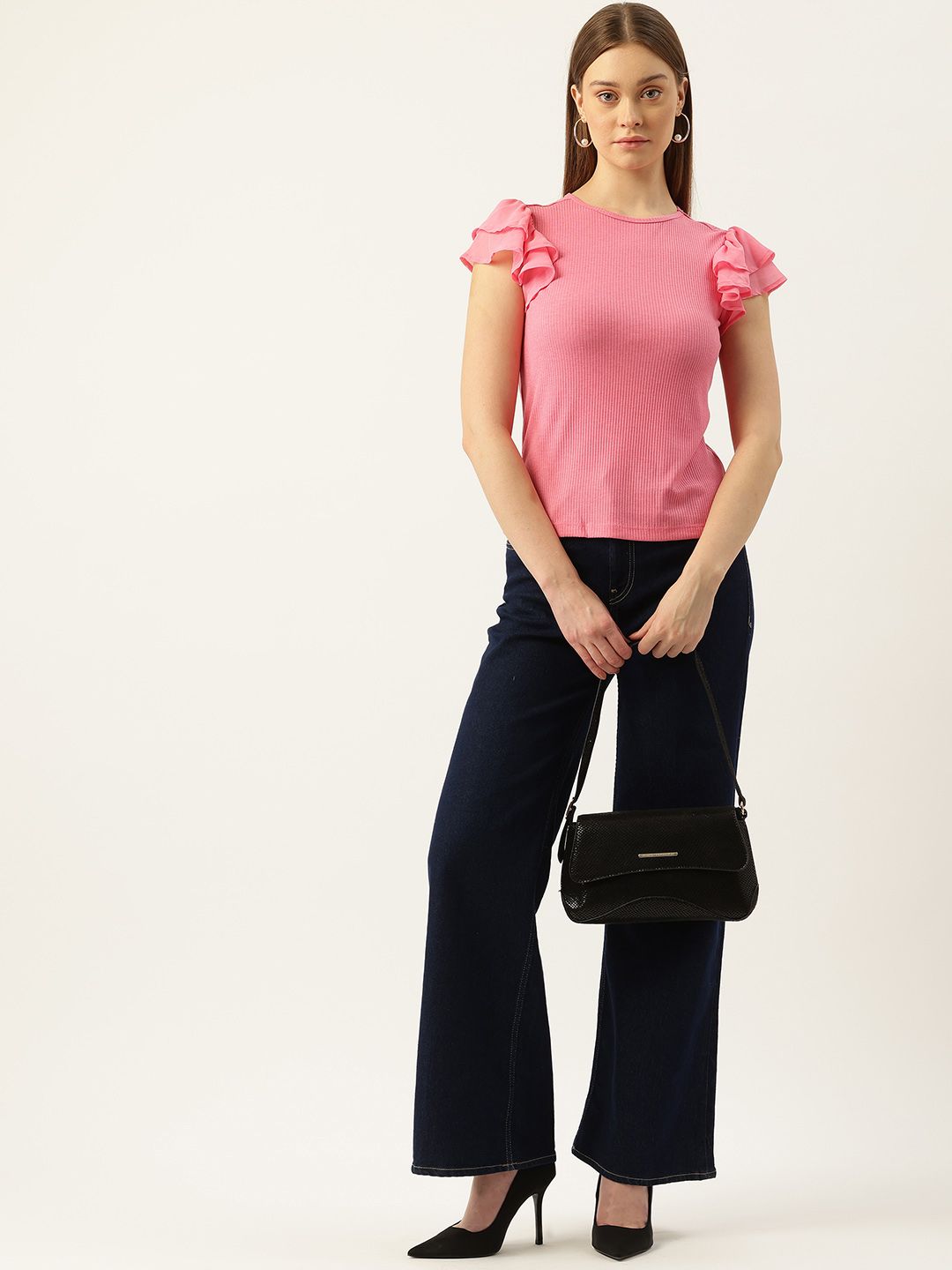AND Flutter Sleeves Ribbed Fitted Top