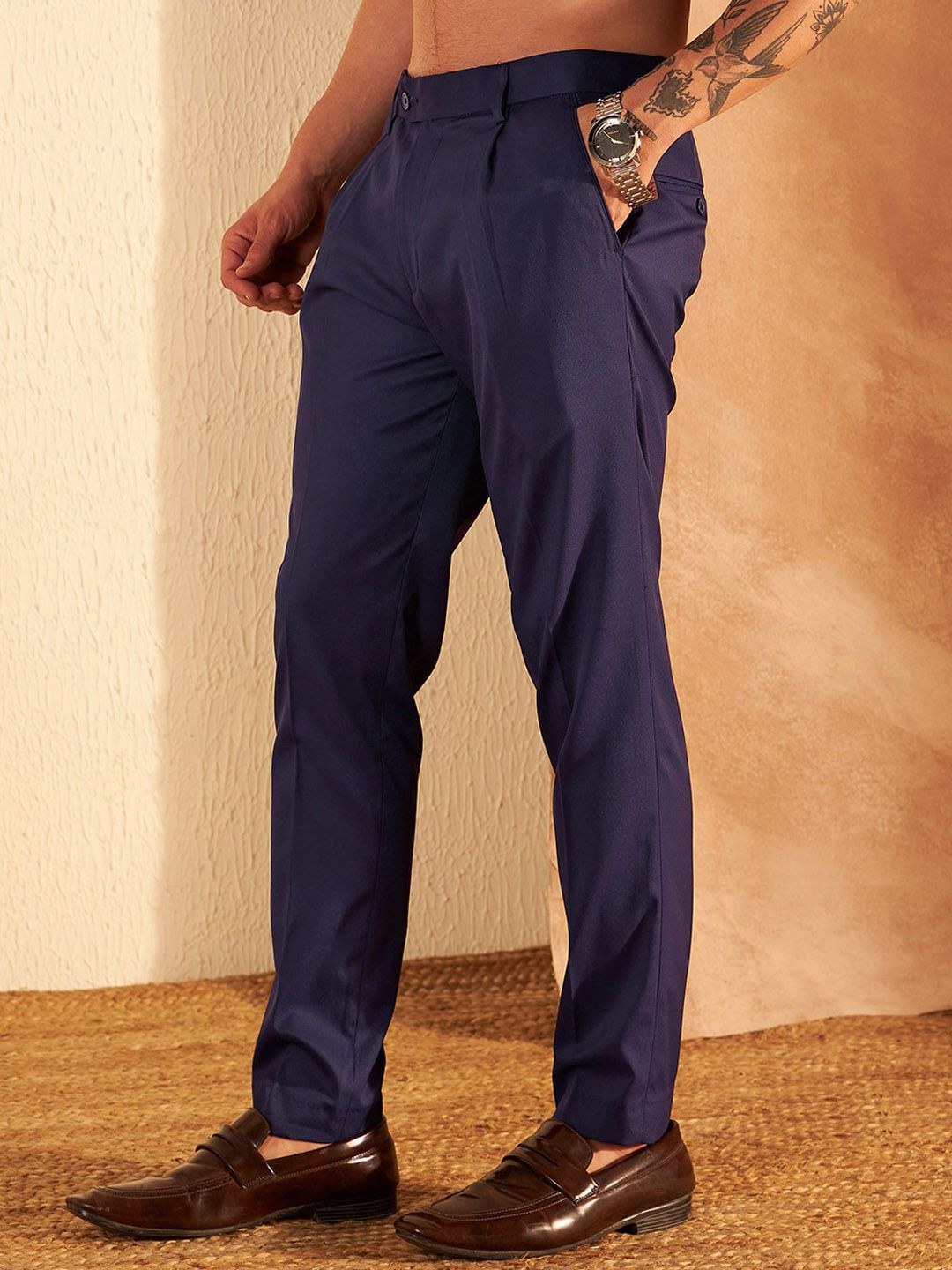 DENNISON Men Smart Tapered Fit Easy Wash Pleated Trousers