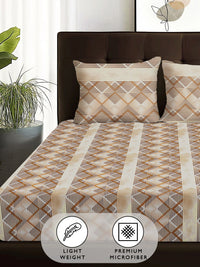 Story@home Arena Brown & White Geometric Printed 180 TC Queen Bedsheet & 2 Pillow Covers