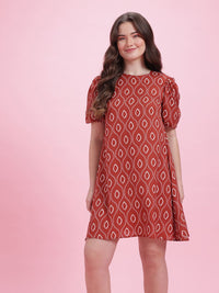 DressBerry Print Puff Sleeve A-Line Dress