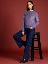 all about you Acrylic Round Neck Self Design Pullover