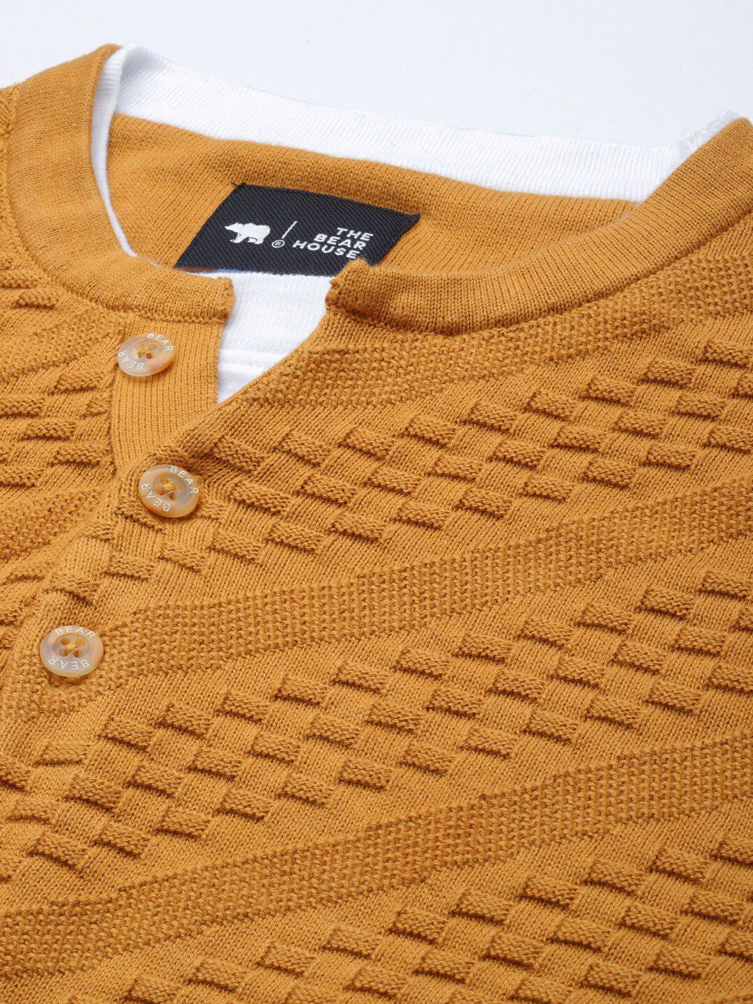 THE BEAR HOUSE Ardor Edition Men Self Design Henley Neck Slim Fit T-shirt
