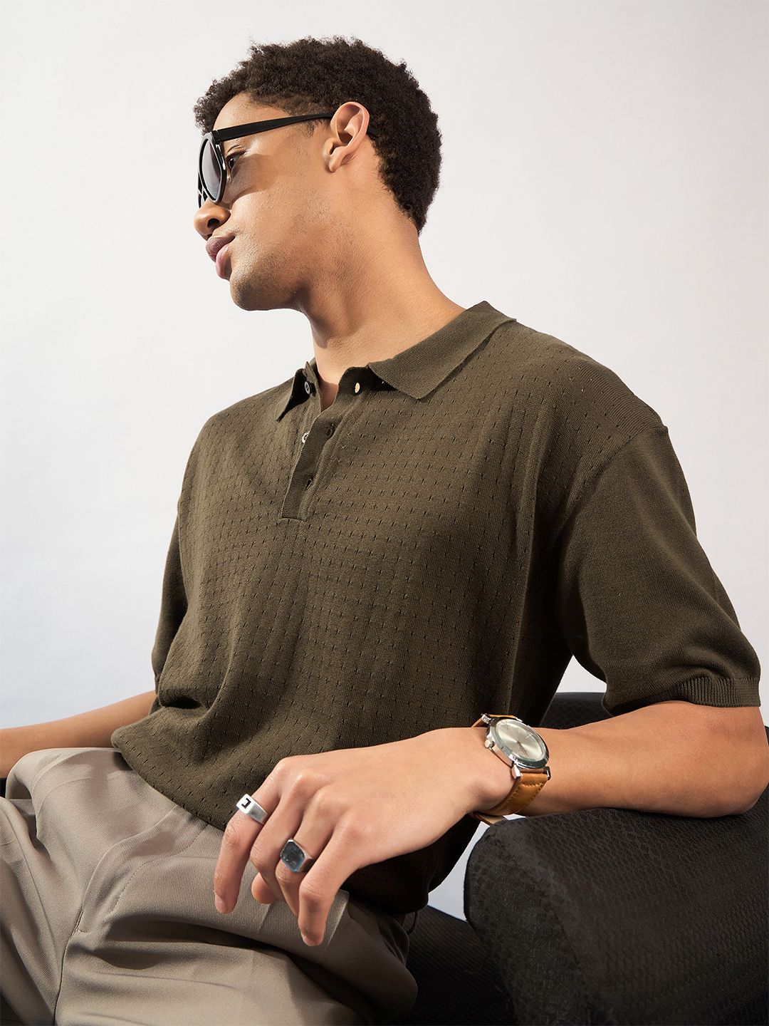 DENNISON Oversized Polo Collar Knitted T-Shirt