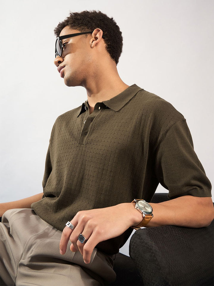 DENNISON Oversized Polo Collar Knitted T-Shirt
