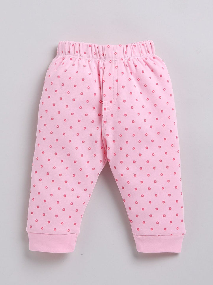 Moms Love Infant Girls Pure Cotton Self Design Top With Joggers