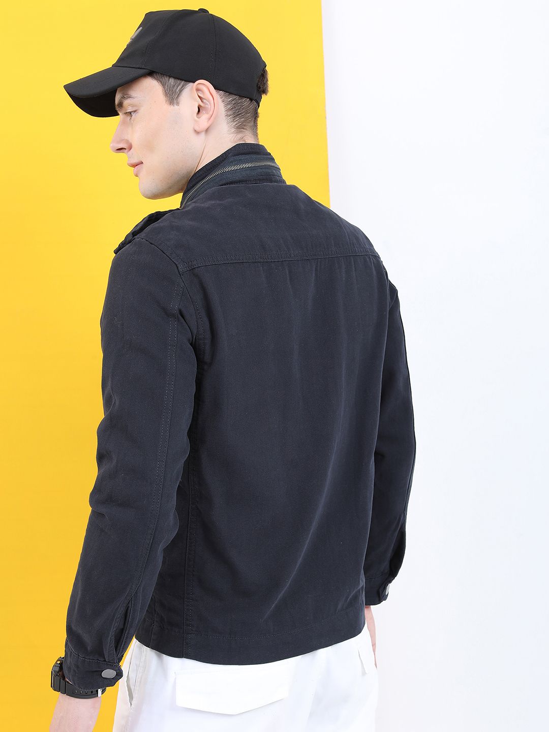 HIGHLANDER Men Navy Blue Denim Jacket
