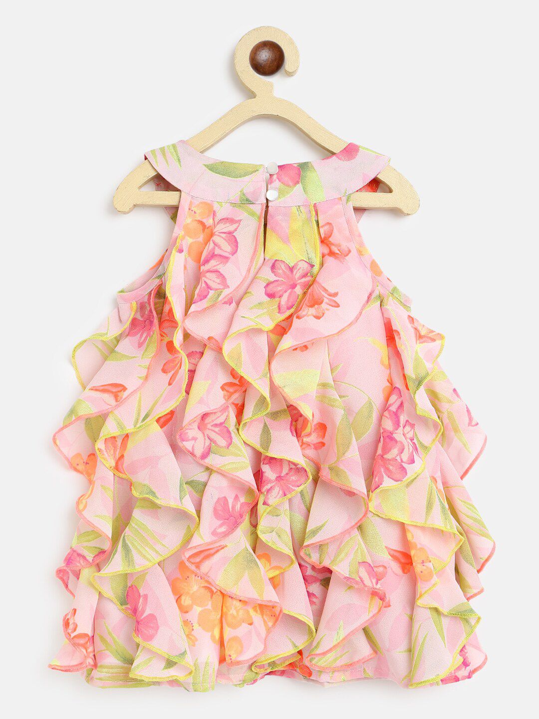 Nauti Nati Pink & Yellow Floral Georgette A-Line Dress