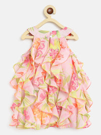 Nauti Nati Pink & Yellow Floral Georgette A-Line Dress