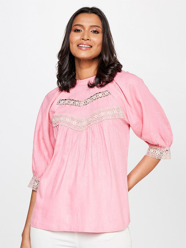 AND High Neck Styled Back Linen Top