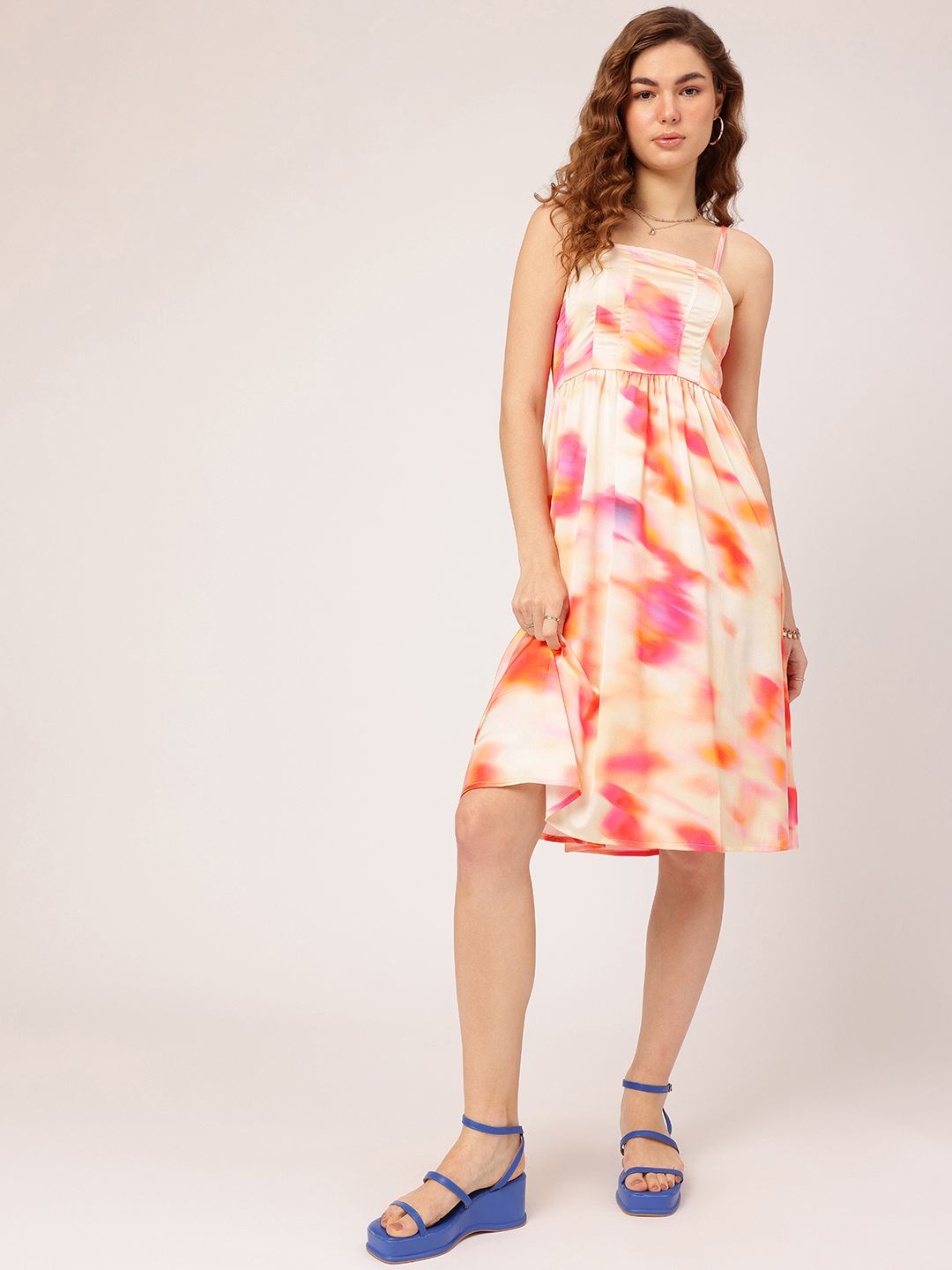 DressBerry Colour Splash Printed Smocked A-line Dress