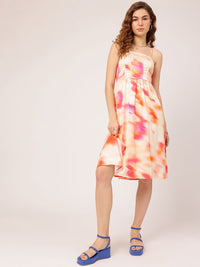 DressBerry Colour Splash Printed Smocked A-line Dress