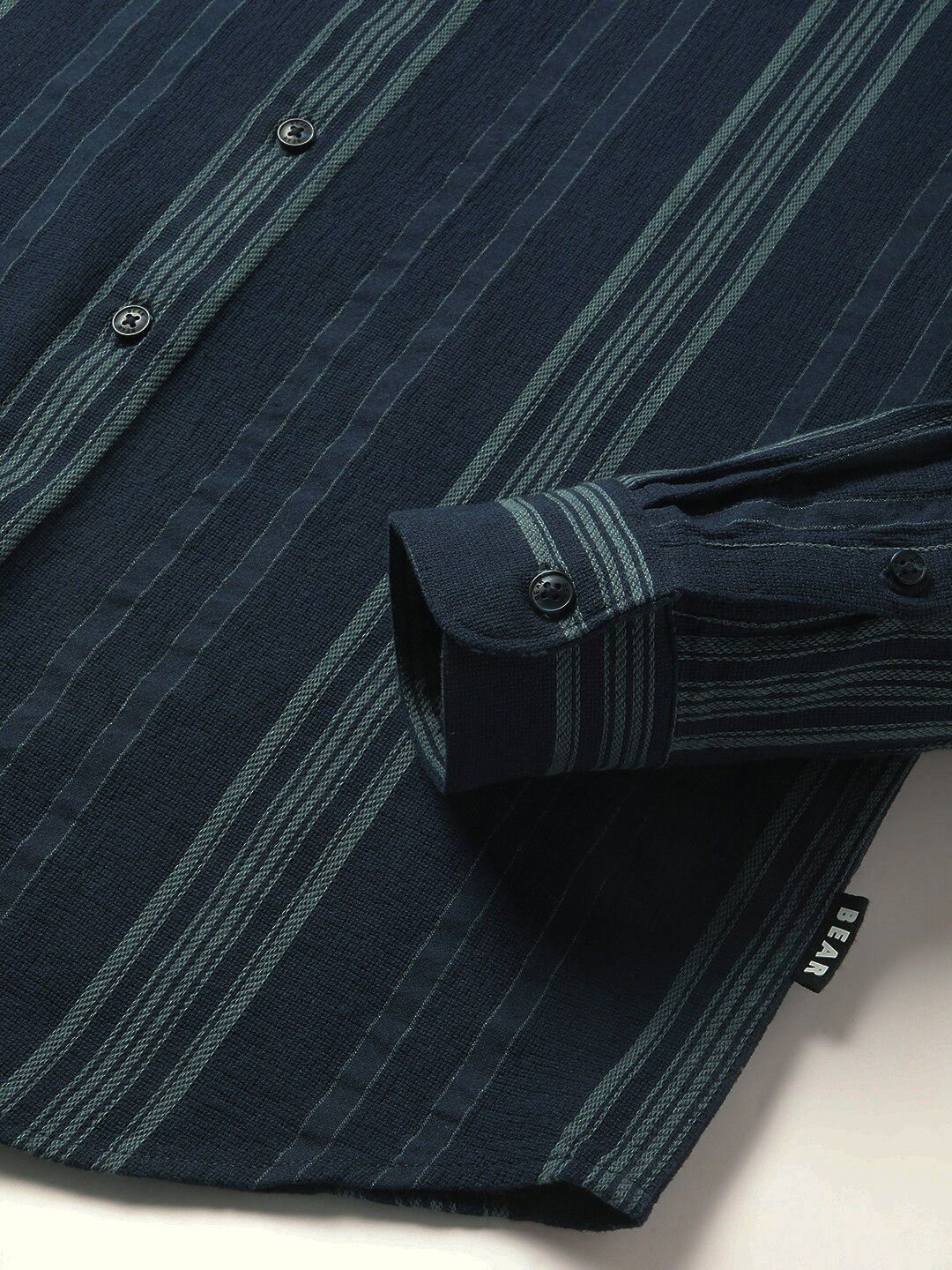 THE BEAR HOUSE Vertical Striped Slim Fit Twill Cotton Casual Shirt