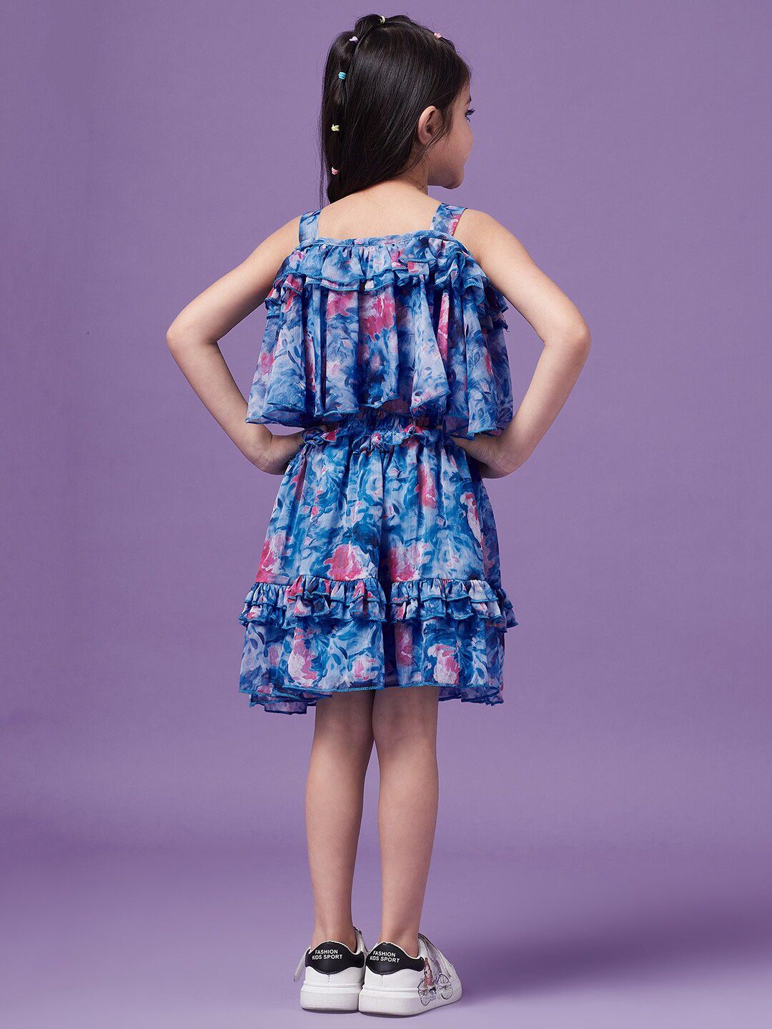 pspeaches Girls Floral Printed Ruffled Chiffon Fit & Flare Dress