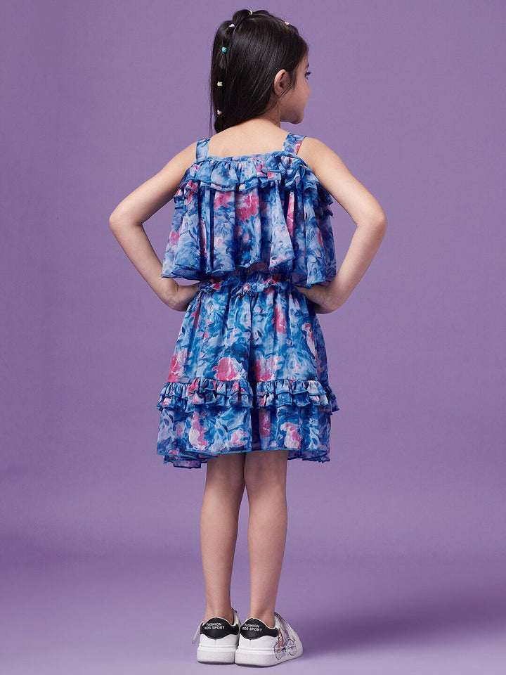 pspeaches Girls Floral Printed Ruffled Chiffon Fit & Flare Dress
