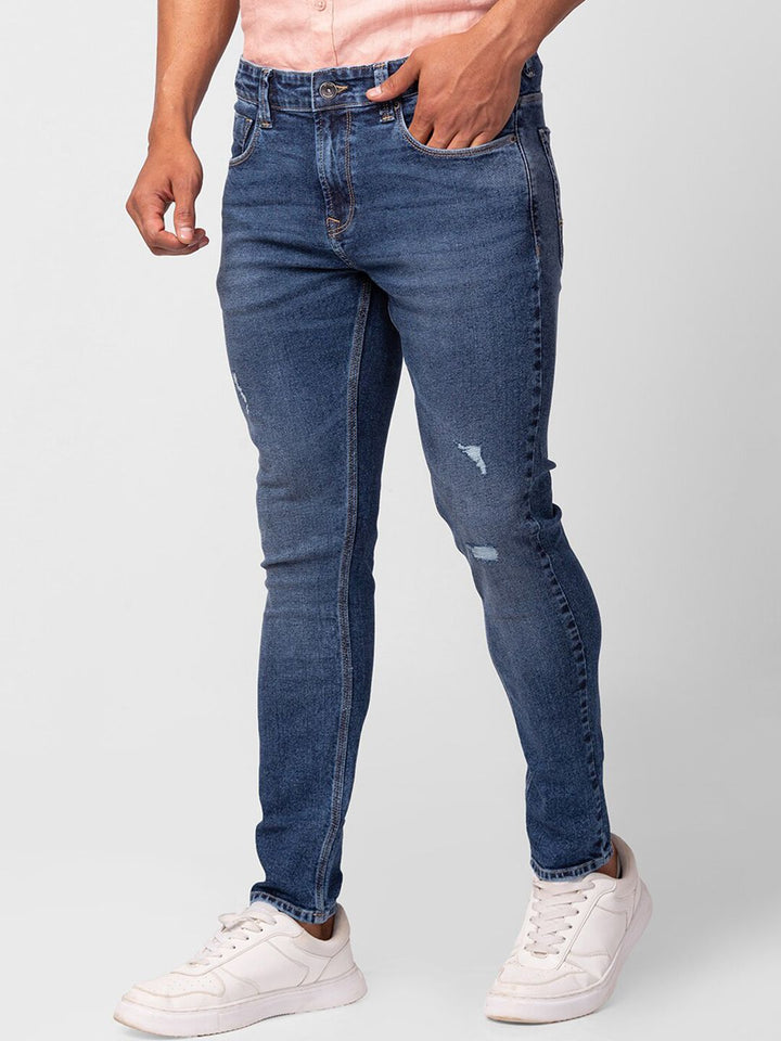 SPYKAR Men Tapered Fit Low Distress Light Fade Stretchable Jeans