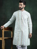 SOJANYA LUXE Striped Embroidered Mandarin Collar Thread Work Georgette Kurta