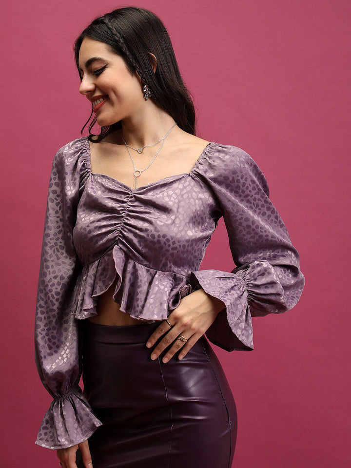 Tokyo Talkies Sweetheart Neck Bell Sleeve Ruched Ruffled Top