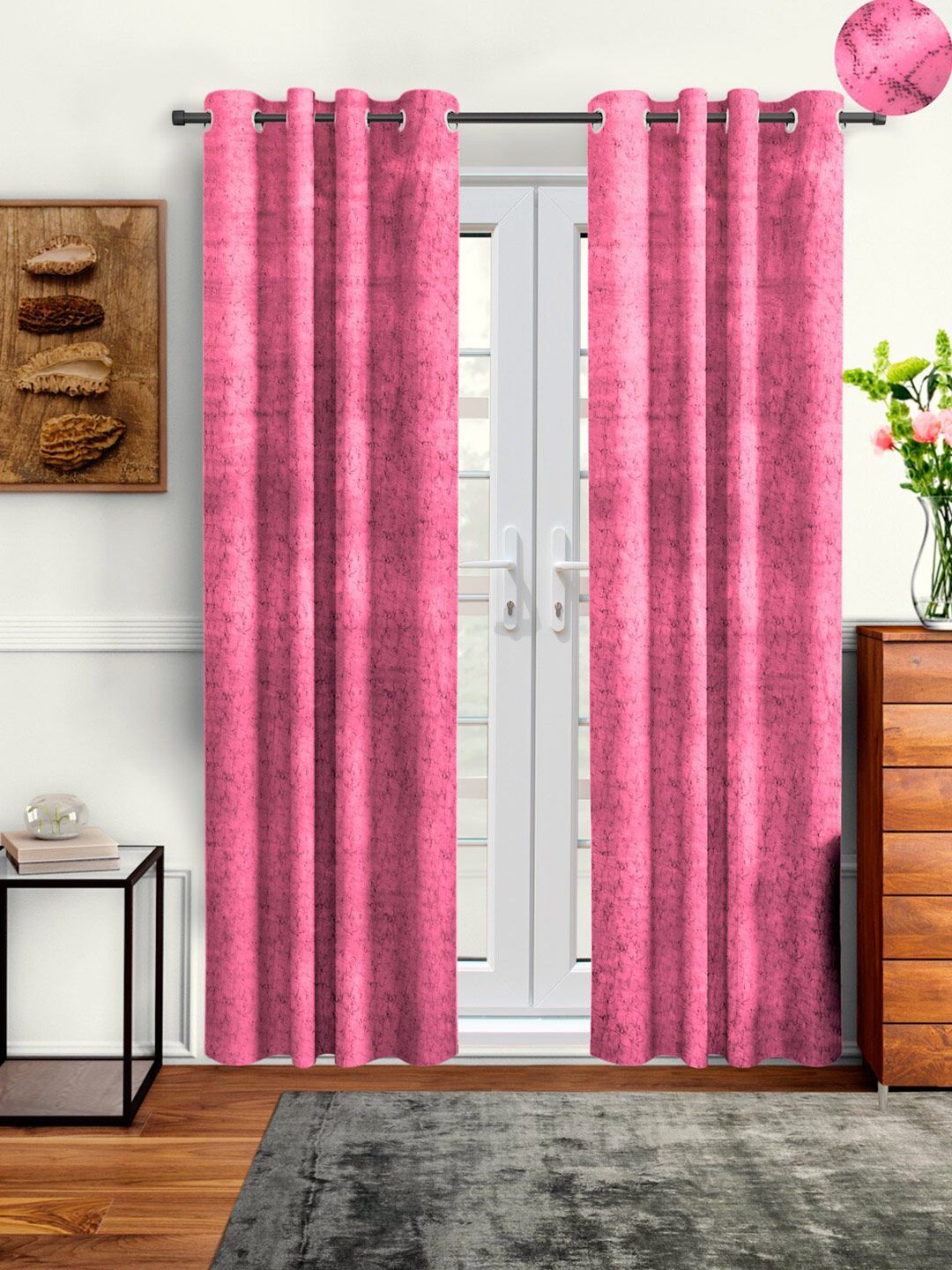 Cortina Pink Set of 2 Room Darkening Velvet Door Curtain