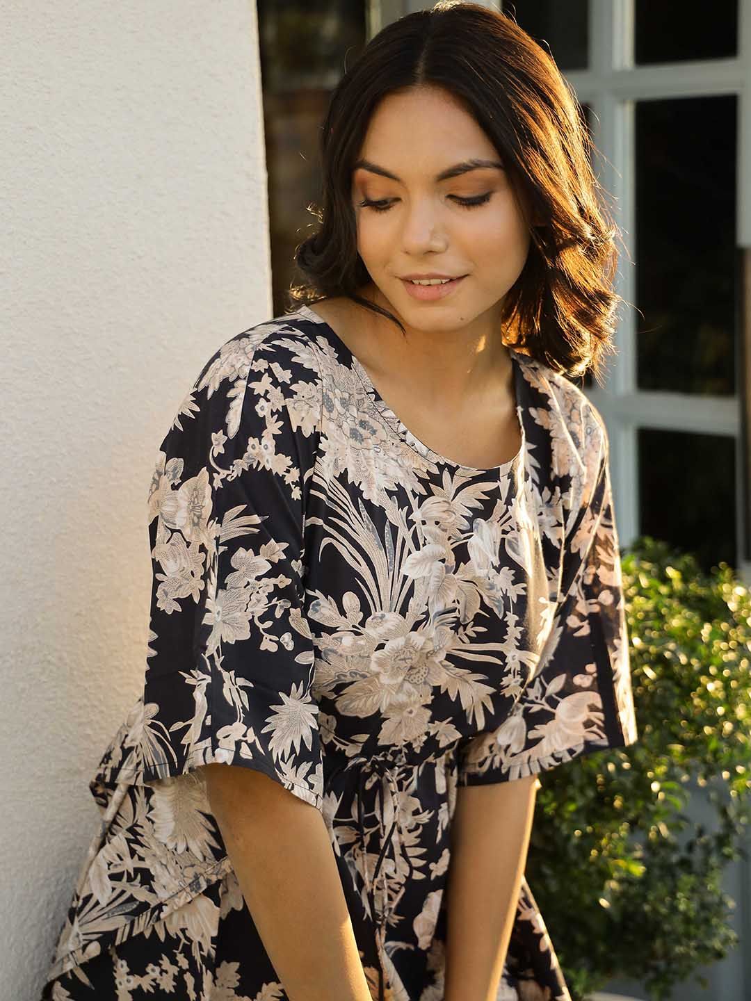 SANSKRUTIHOMES Floral Printed Kaftan Pure Cotton Tunic With Trouser