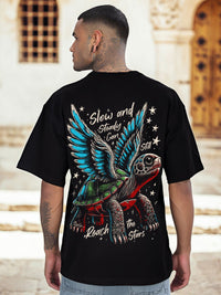 ADRO Graphic Printed Drop-Shoulder Sleeves Cotton Oversized T-shirt