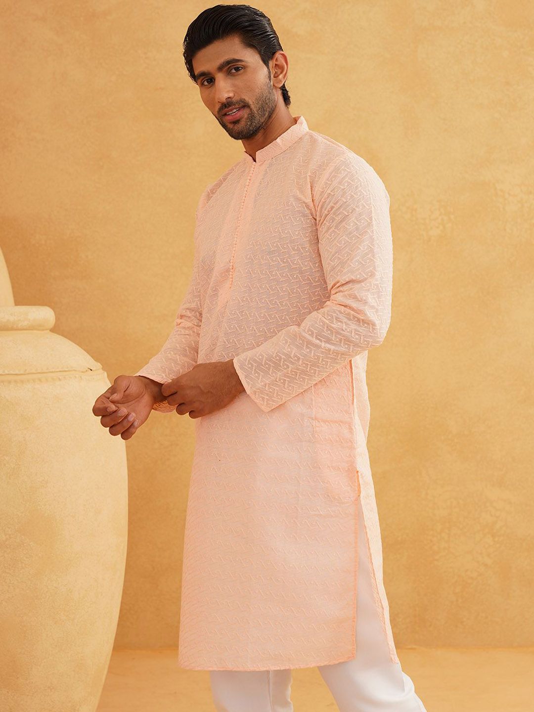SOJANYA Geometric Embroidered Regular Pure Cotton Straight Kurta With Churidar