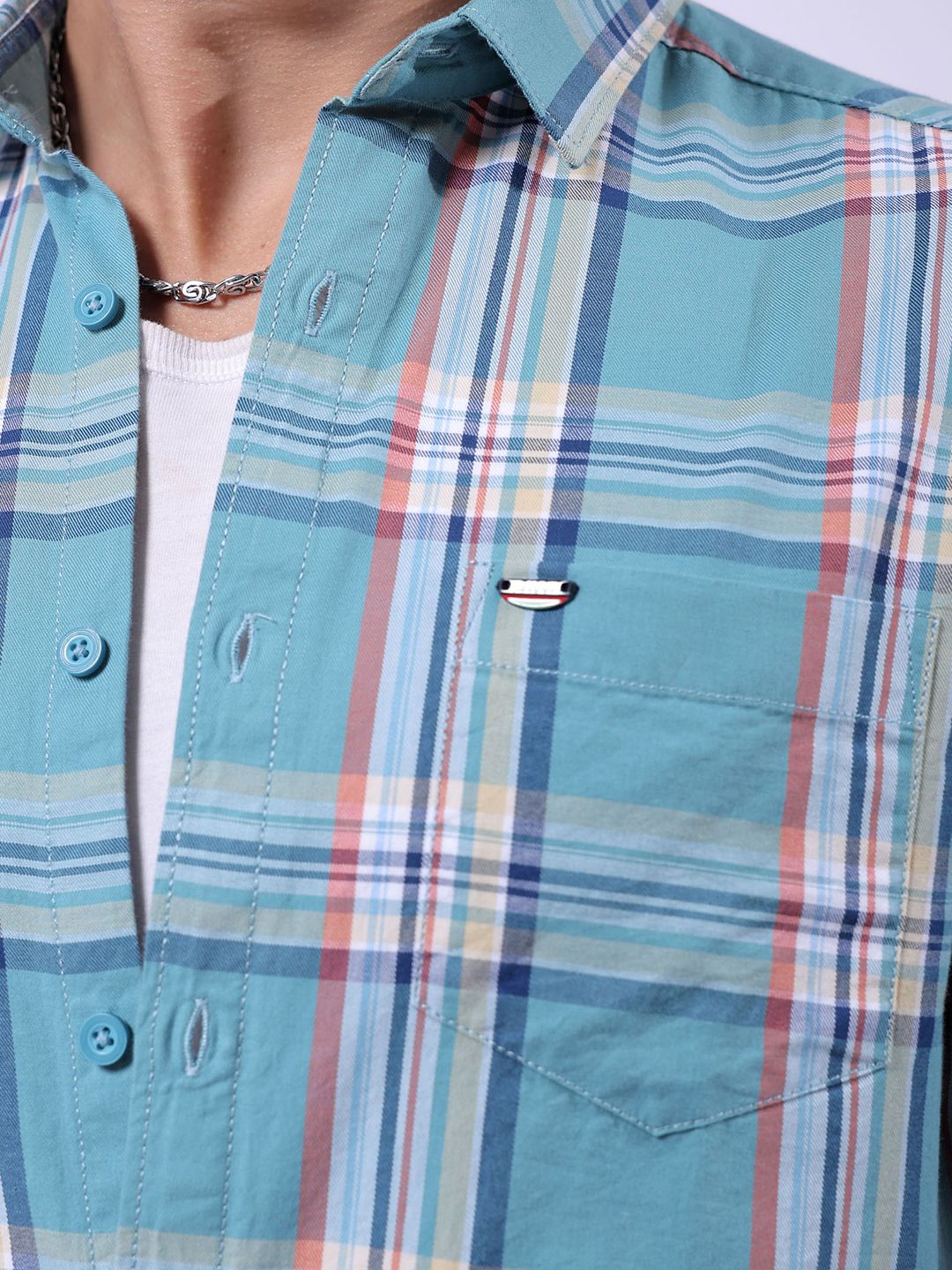 The Indian Garage Co Slim Fit Tartan Checked Pure Cotton Casual Shirt