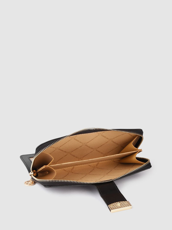 Lino Perros Women Black Croc Textured PU Zip Around Wallet