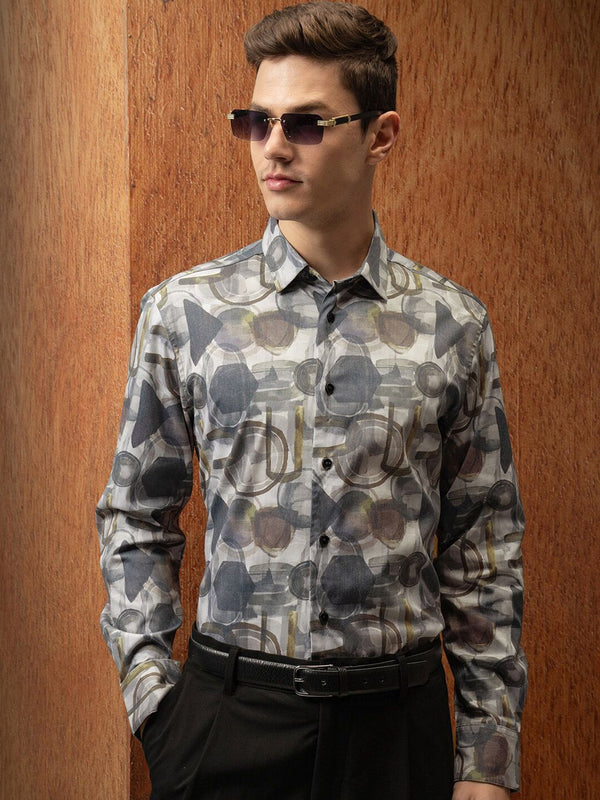 LOCOMOTIVE Satin Abstract Printed Party Shirt