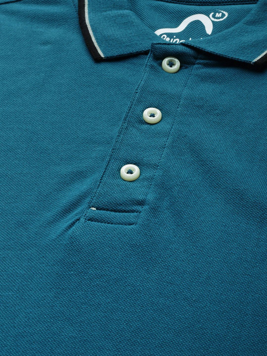 Being Human Clothing Men Teal Blue Solid Polo Collar Pure Cotton T-shirt with Tipping Detail