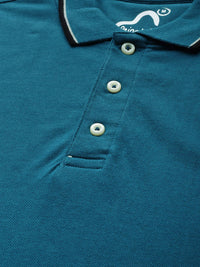 Being Human Clothing Men Teal Blue Solid Polo Collar Pure Cotton T-shirt with Tipping Detail