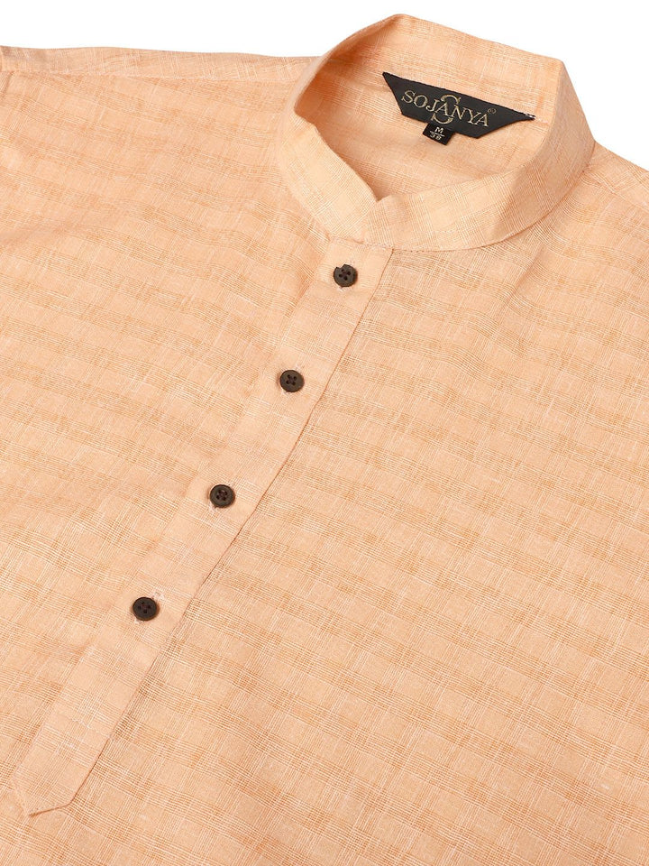 SOJANYA Kurta Linen Kapas Kolar Mandarin Berpetak