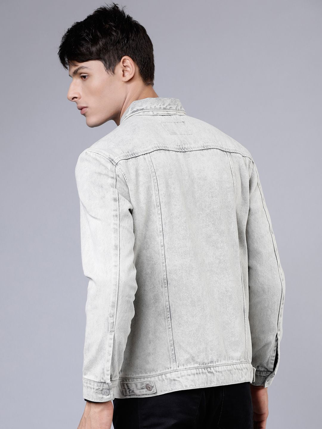 HIGHLANDER Men Grey Washed Denim Jacket