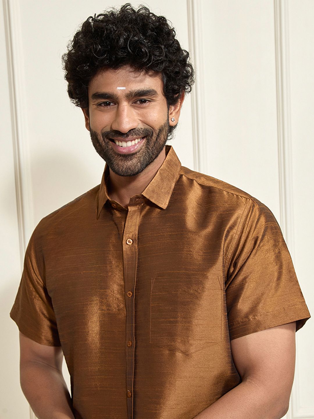 VASTRAMAY Premium Spread Collar Silk Shirt