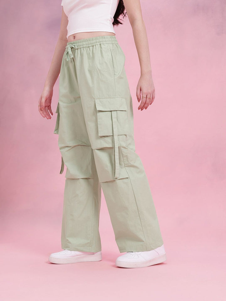 DressBerry Women Pleated Side Strap Flared Cargos