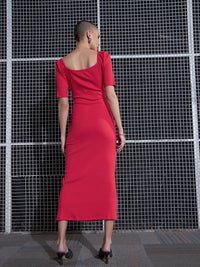 SASSAFRAS Red Cut-Out Detailed Midi Sheath Dress