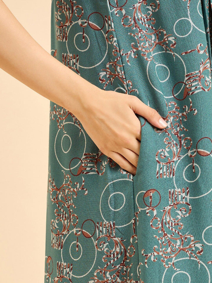 Sweet Dreams Green Pure Cotton Printed Maxi Nightdress