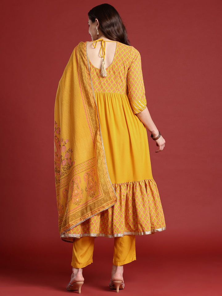 Anouk Women Floral Printed Angrakha Gotta Patti Kurta with Trousers & Dupatta