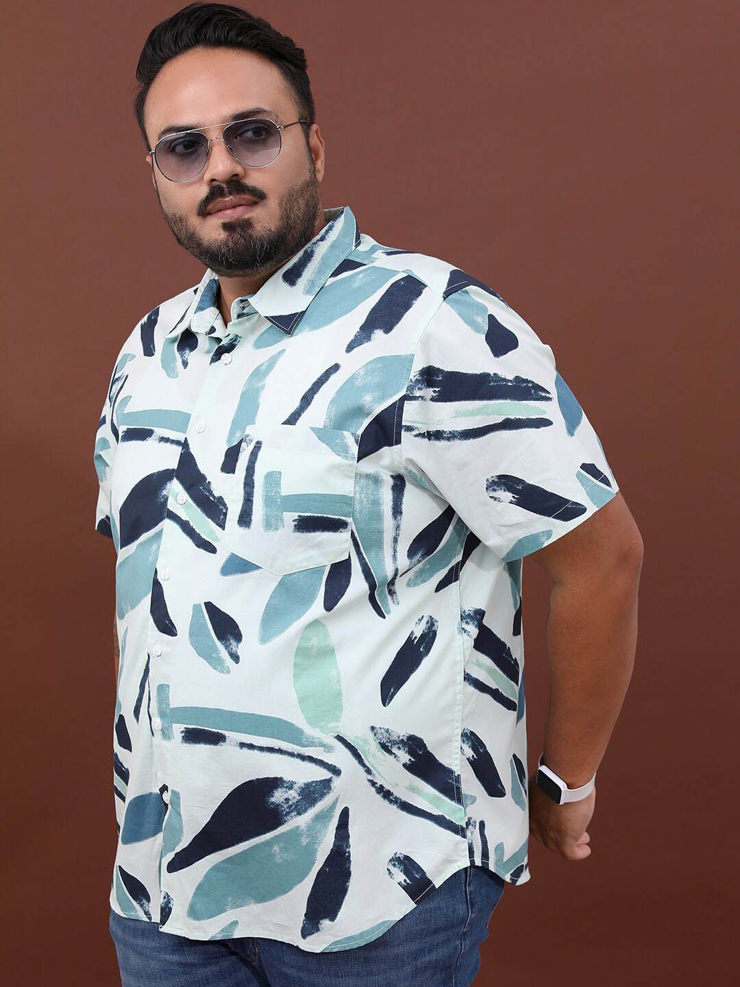 HIGHLANDER Plus Size Abstract Printed Cotton Casual Shirt